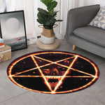 Flame Satanic Pentagram Print Round Rug