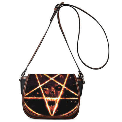 Flame Satanic Pentagram Print Saddle Bag