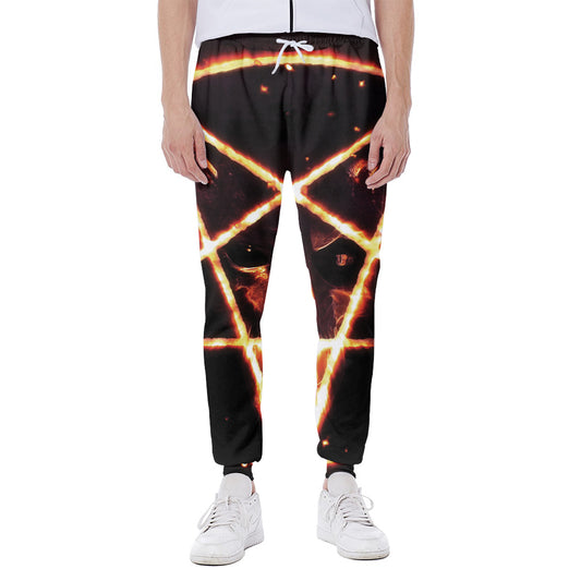 Flame Satanic Pentagram Print Scuba Joggers