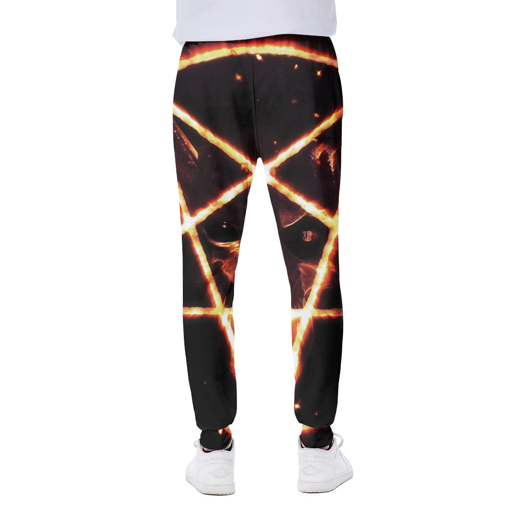 Flame Satanic Pentagram Print Scuba Joggers