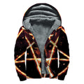Flame Satanic Pentagram Print Sherpa Lined Zip Up Hoodie