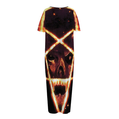 Flame Satanic Pentagram Print Short Sleeve Long Nightdress
