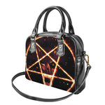Flame Satanic Pentagram Print Shoulder Handbag