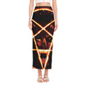 Flame Satanic Pentagram Print Side Slit Maxi Skirt