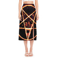 Flame Satanic Pentagram Print Side Slit Midi Skirt