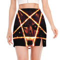 Flame Satanic Pentagram Print Side Slit Mini Skirt