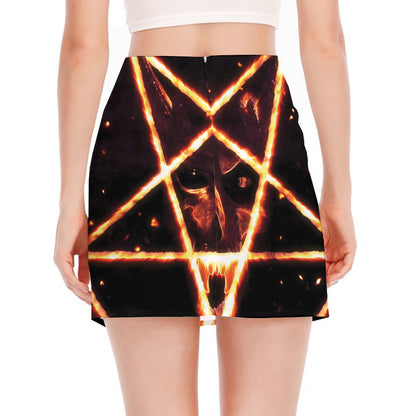 Flame Satanic Pentagram Print Side Slit Mini Skirt