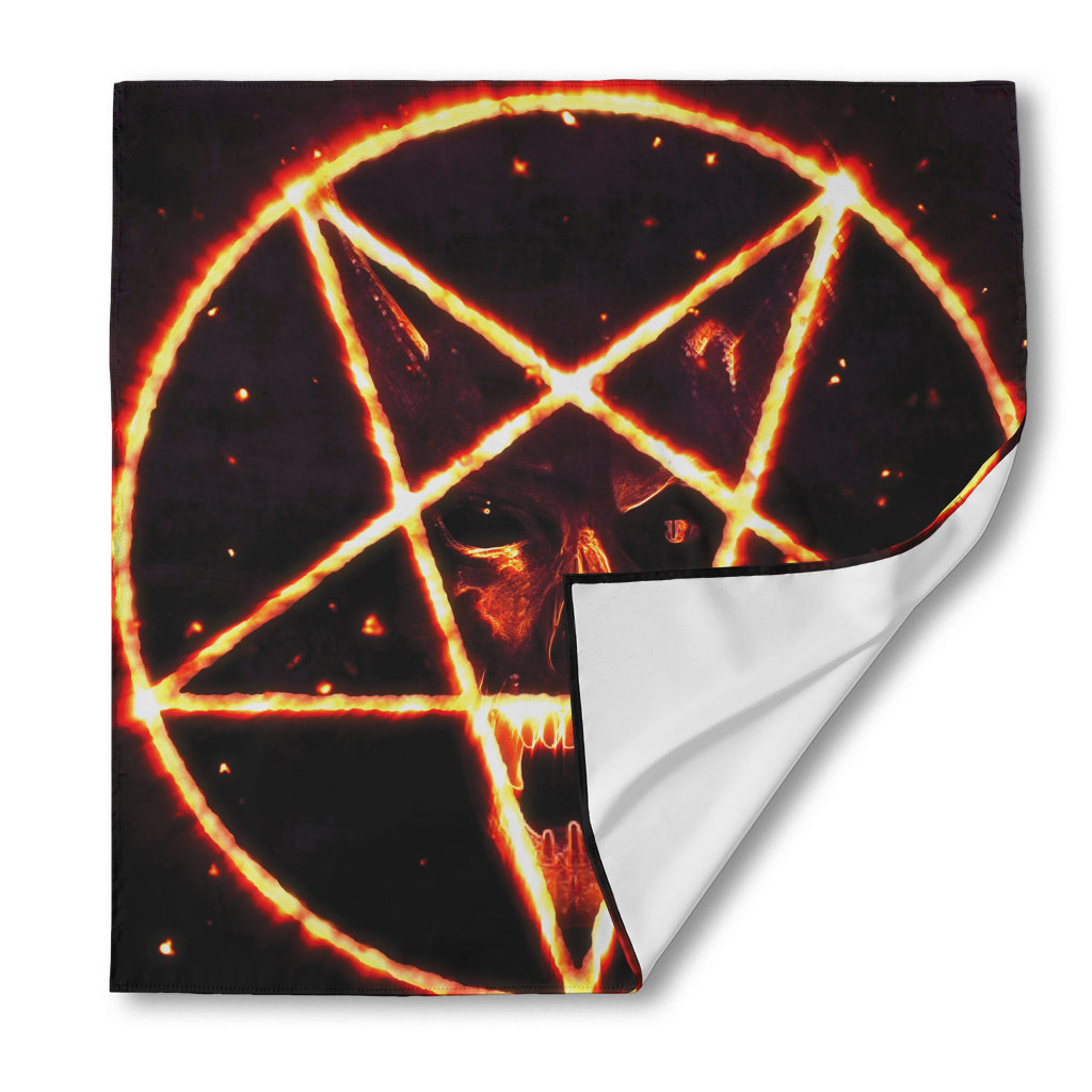 Flame Satanic Pentagram Print Silk Bandana