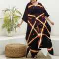 Flame Satanic Pentagram Print Silk V-Neck Kaftan Dress