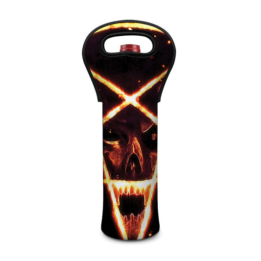 Flame Satanic Pentagram Print Single Neoprene Wine Tote
