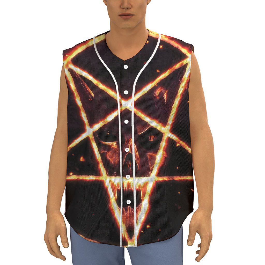 Flame Satanic Pentagram Print Sleeveless Baseball Jersey