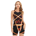 Flame Satanic Pentagram Print Sleeveless One Piece Swimsuit