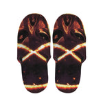 Flame Satanic Pentagram Print Slippers