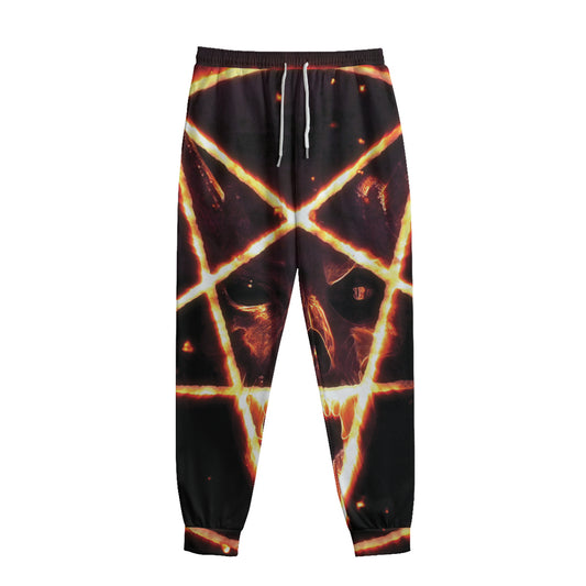 Flame Satanic Pentagram Print Sweatpants