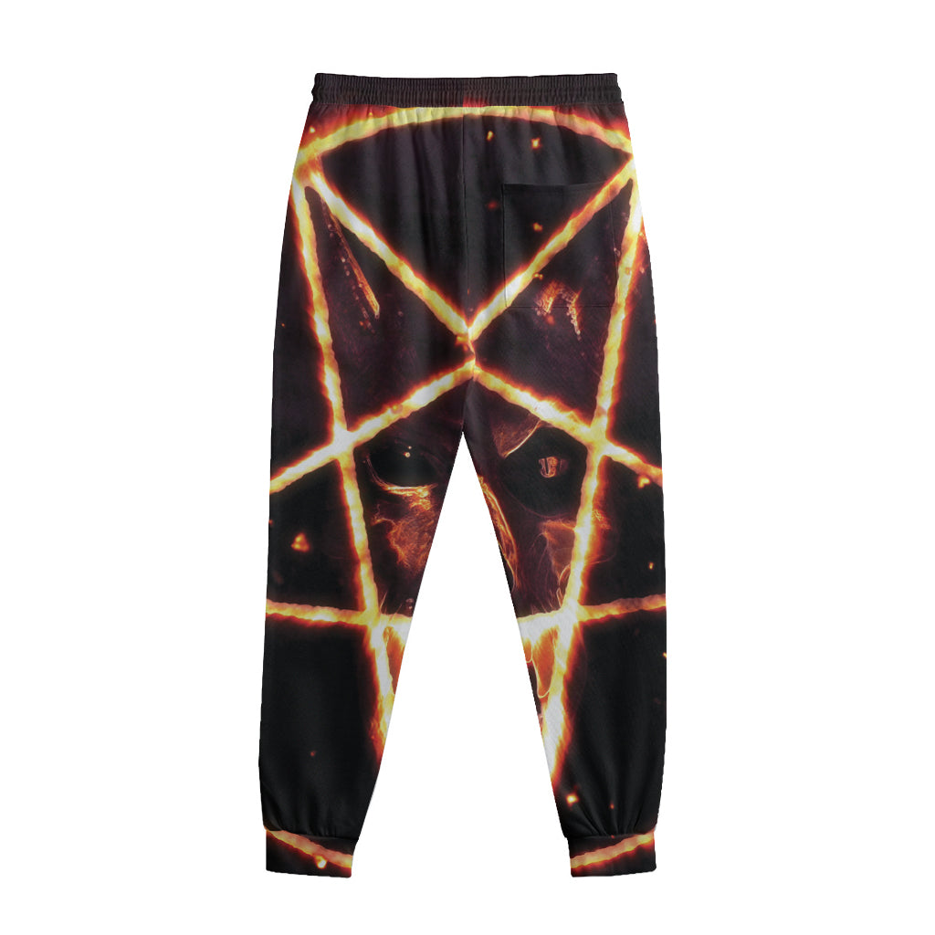 Flame Satanic Pentagram Print Sweatpants