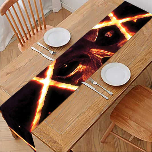 Flame Satanic Pentagram Print Table Runner