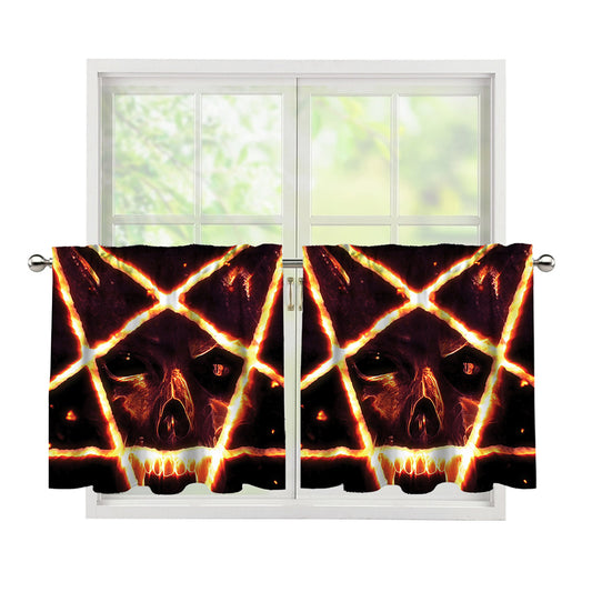 Flame Satanic Pentagram Print Tier Curtains