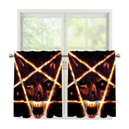 Flame Satanic Pentagram Print Tier Curtains