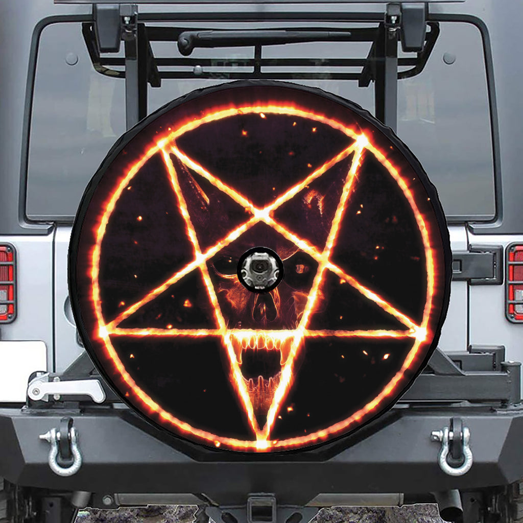 Flame Satanic Pentagram Print Tire Cover With Camera Hole