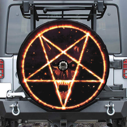 Flame Satanic Pentagram Print Tire Cover With Camera Hole
