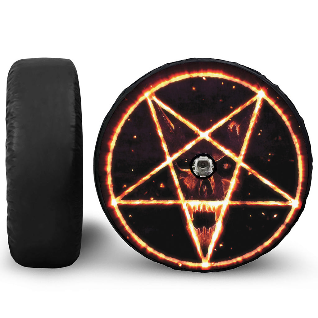 Flame Satanic Pentagram Print Tire Cover With Camera Hole