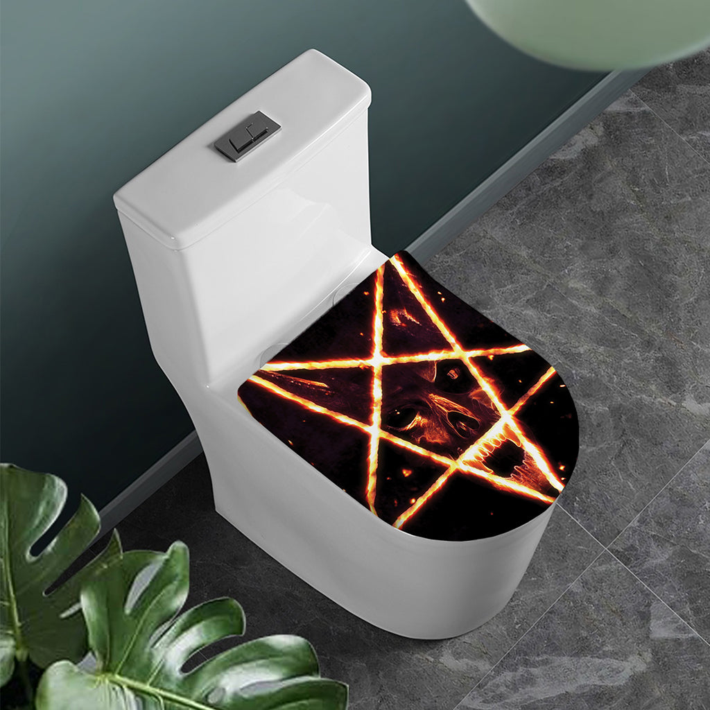 Flame Satanic Pentagram Print Toilet Lid Cover
