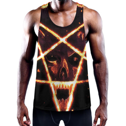 Flame Satanic Pentagram Print Training Tank Top