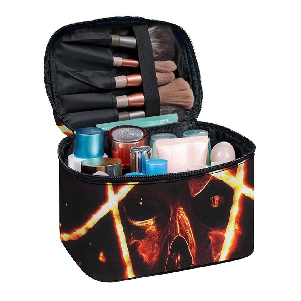 Flame Satanic Pentagram Print Travel Makeup Bag