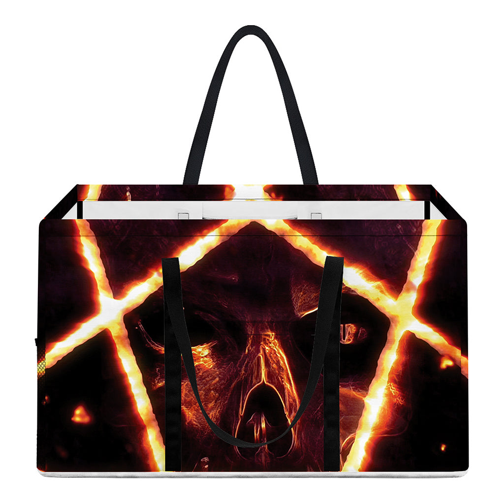 Flame Satanic Pentagram Print Utility Tote Bag