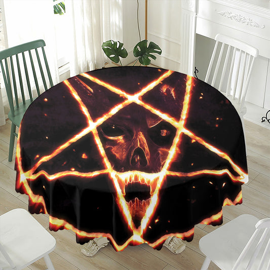 Flame Satanic Pentagram Print Waterproof Round Tablecloth