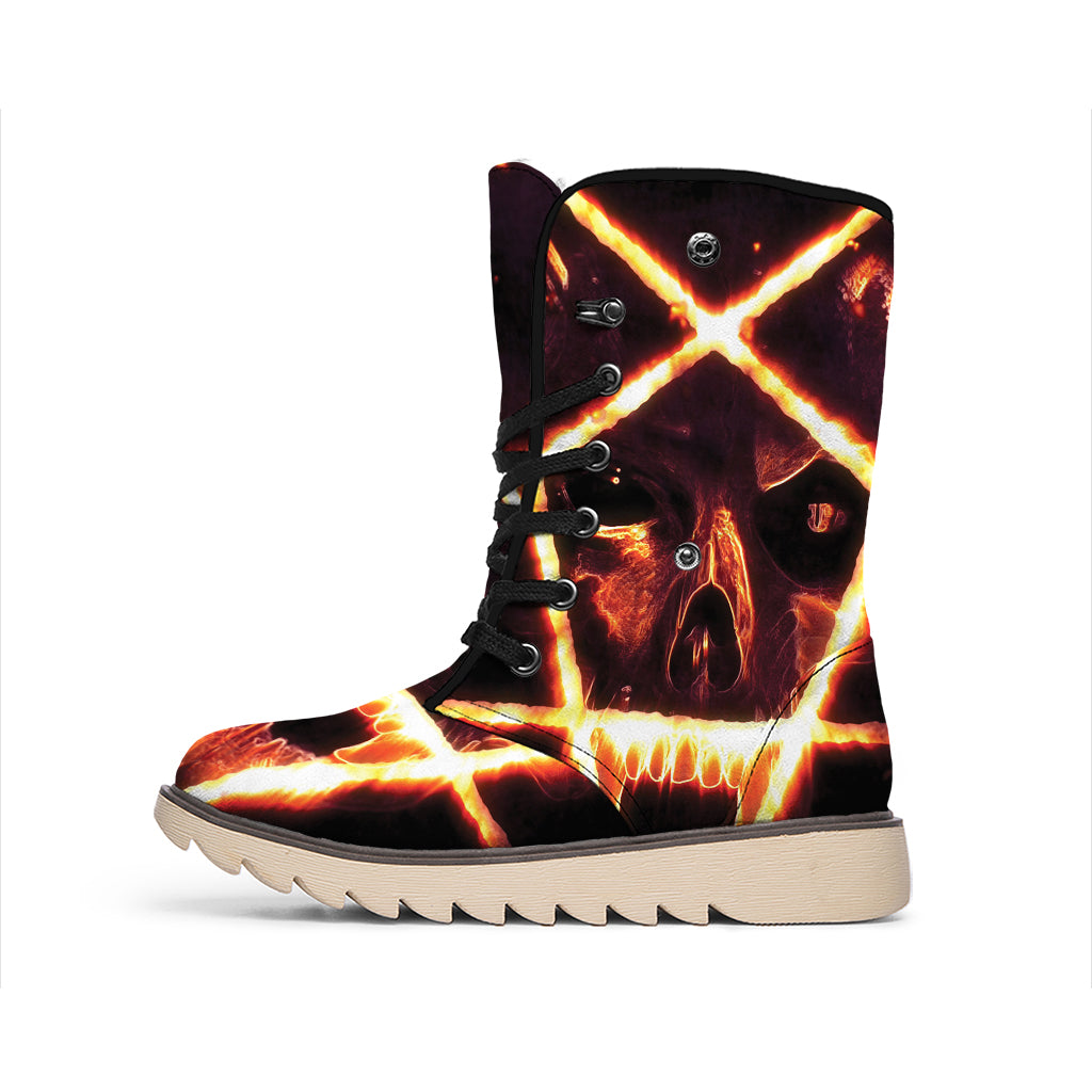 Flame Satanic Pentagram Print Winter Boots