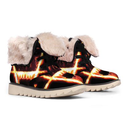 Flame Satanic Pentagram Print Winter Boots
