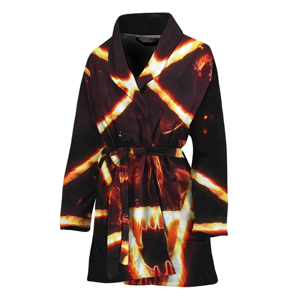 Flame Satanic Pentagram Print Women's Bathrobe