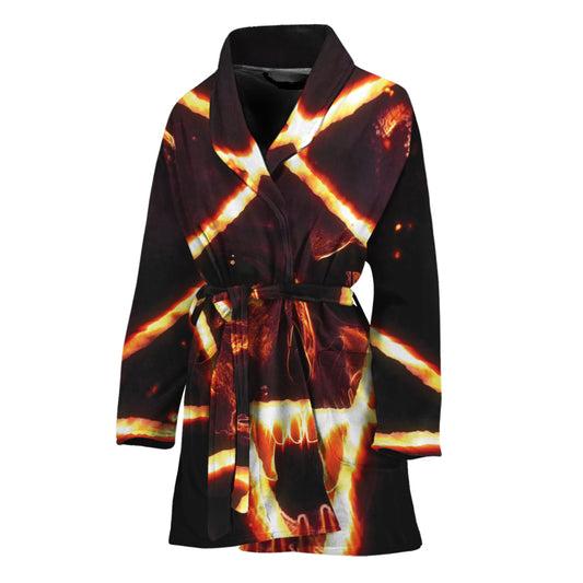 Flame Satanic Pentagram Print Women's Bathrobe