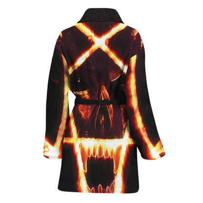 Flame Satanic Pentagram Print Women's Bathrobe