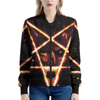 Flame Satanic Pentagram Print Women's Bomber Jacket