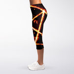 Flame Satanic Pentagram Print Women's Capri Leggings