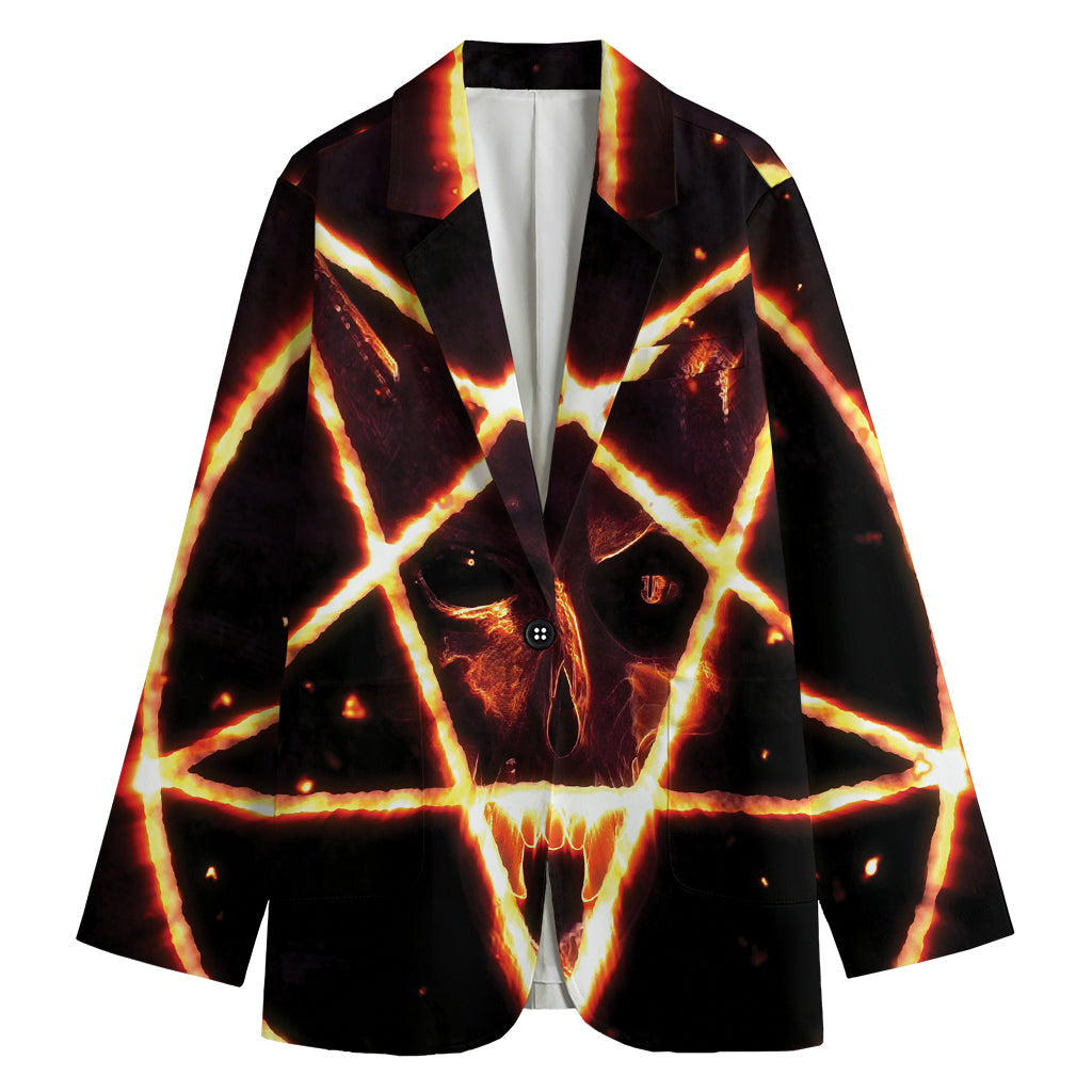 Flame Satanic Pentagram Print Women's Cotton Blazer