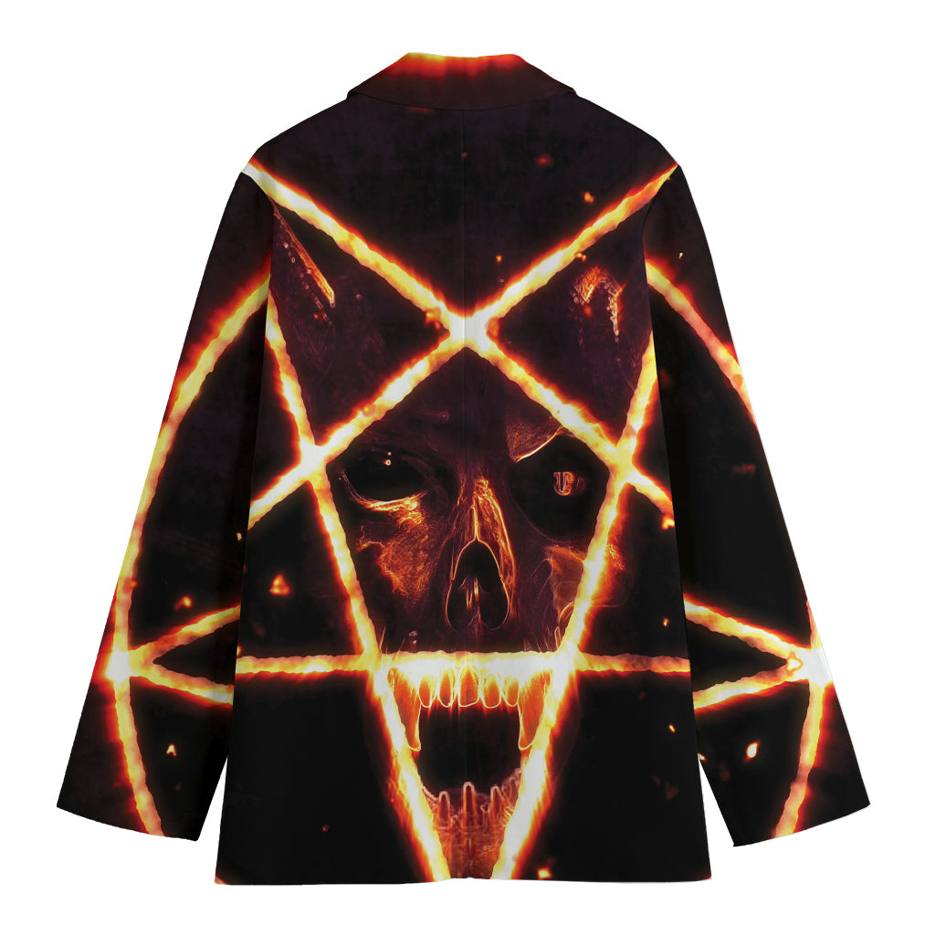 Flame Satanic Pentagram Print Women's Cotton Blazer