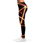 Flame Satanic Pentagram Print Women's Leggings