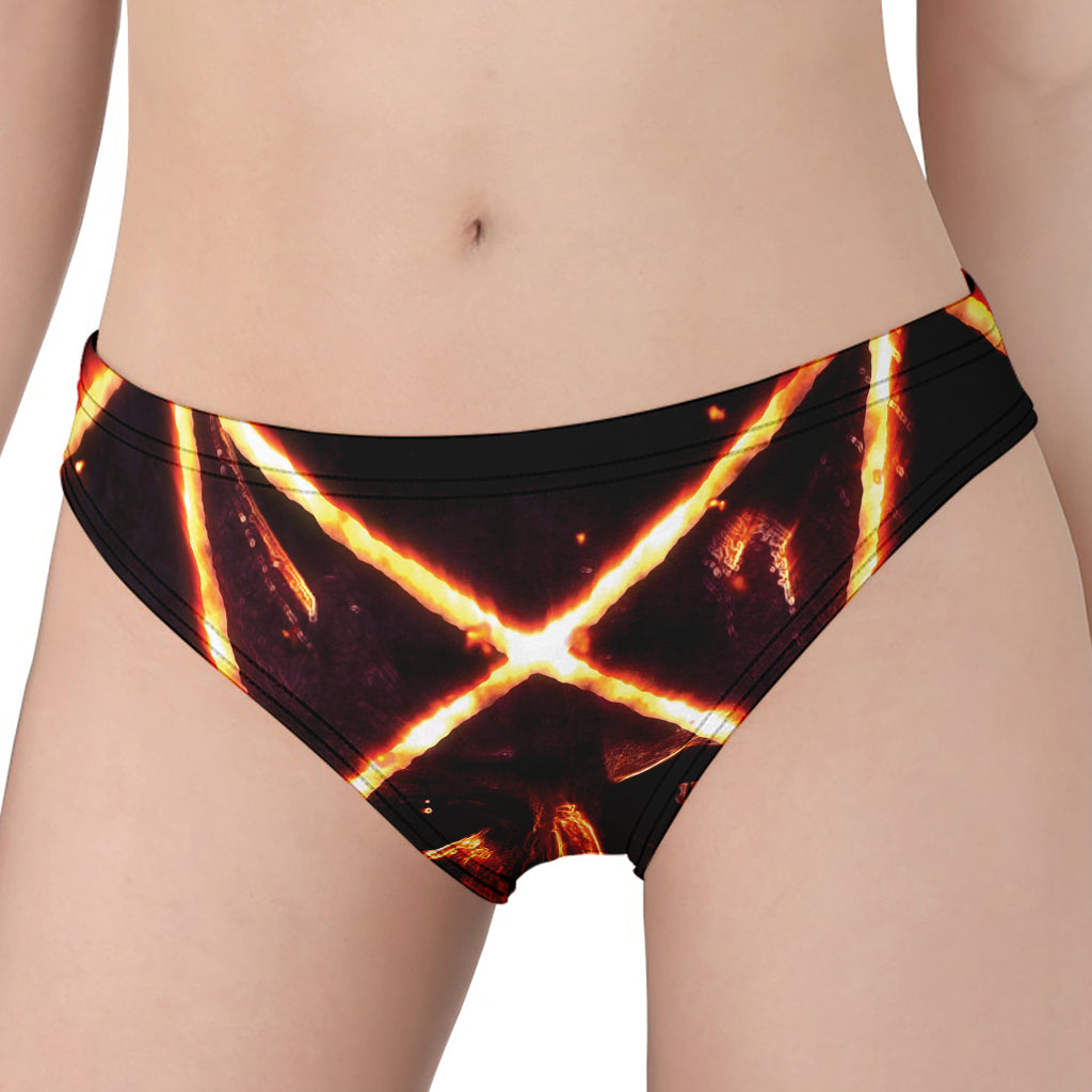 Flame Satanic Pentagram Print Women's Panties