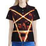 Flame Satanic Pentagram Print Women's Polo Shirt
