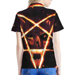Flame Satanic Pentagram Print Women's Polo Shirt
