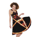 Flame Satanic Pentagram Print Sleeveless Knee Length Dress