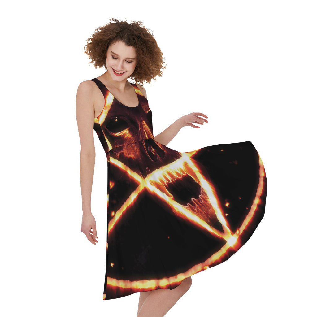Flame Satanic Pentagram Print Women's Sleeveless Dress