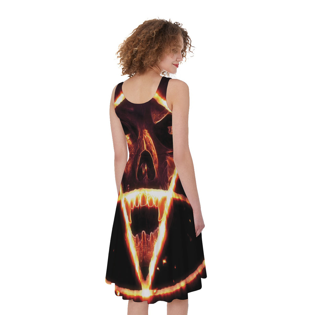 Flame Satanic Pentagram Print Women's Sleeveless Dress