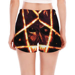 Flame Satanic Pentagram Print Women's Split Running Shorts