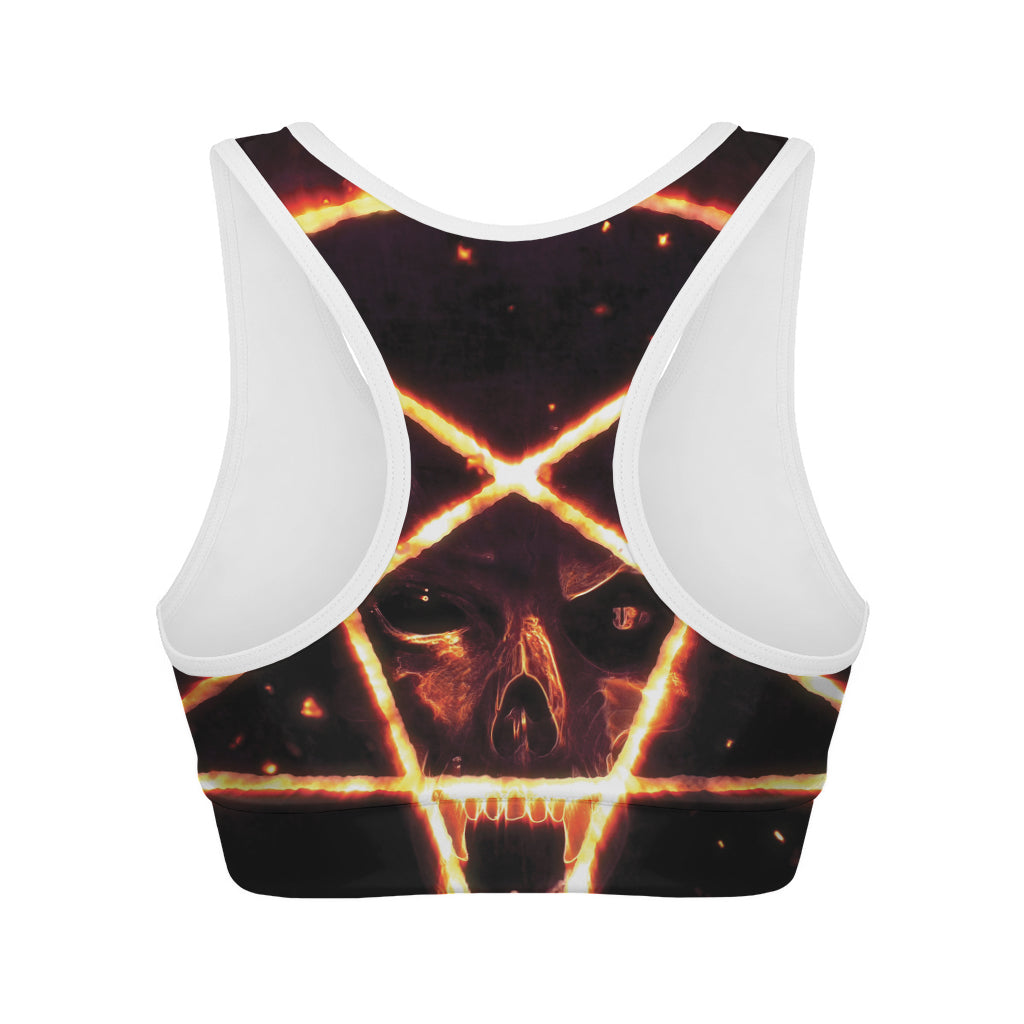 Flame Satanic Pentagram Print Women's Sports Bra