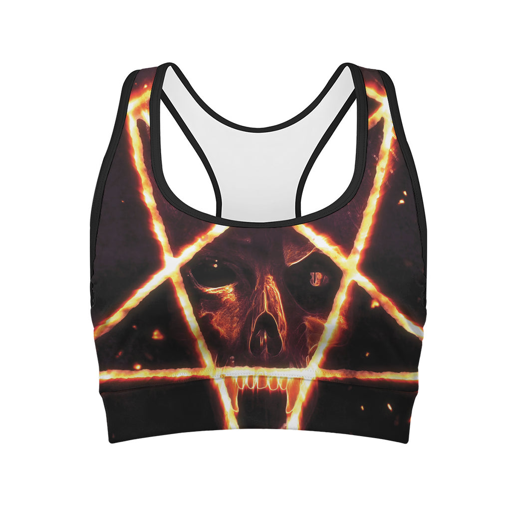 Flame Satanic Pentagram Print Women's Sports Bra