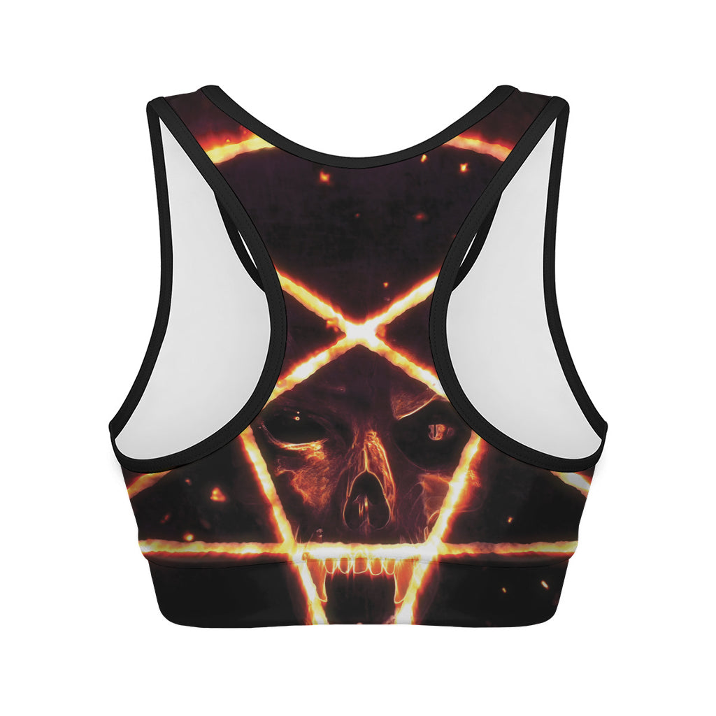 Flame Satanic Pentagram Print Women's Sports Bra